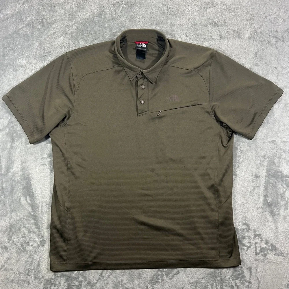 The North Face Henley Shirt Mens XXL Olive Green Fleece Short Sleeve Zip Outdoor